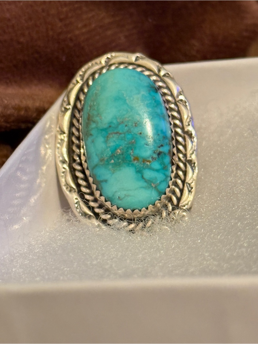 Vintage Turquoise Oval Statement Ring - Sterling Silver - Picture 3 of 6